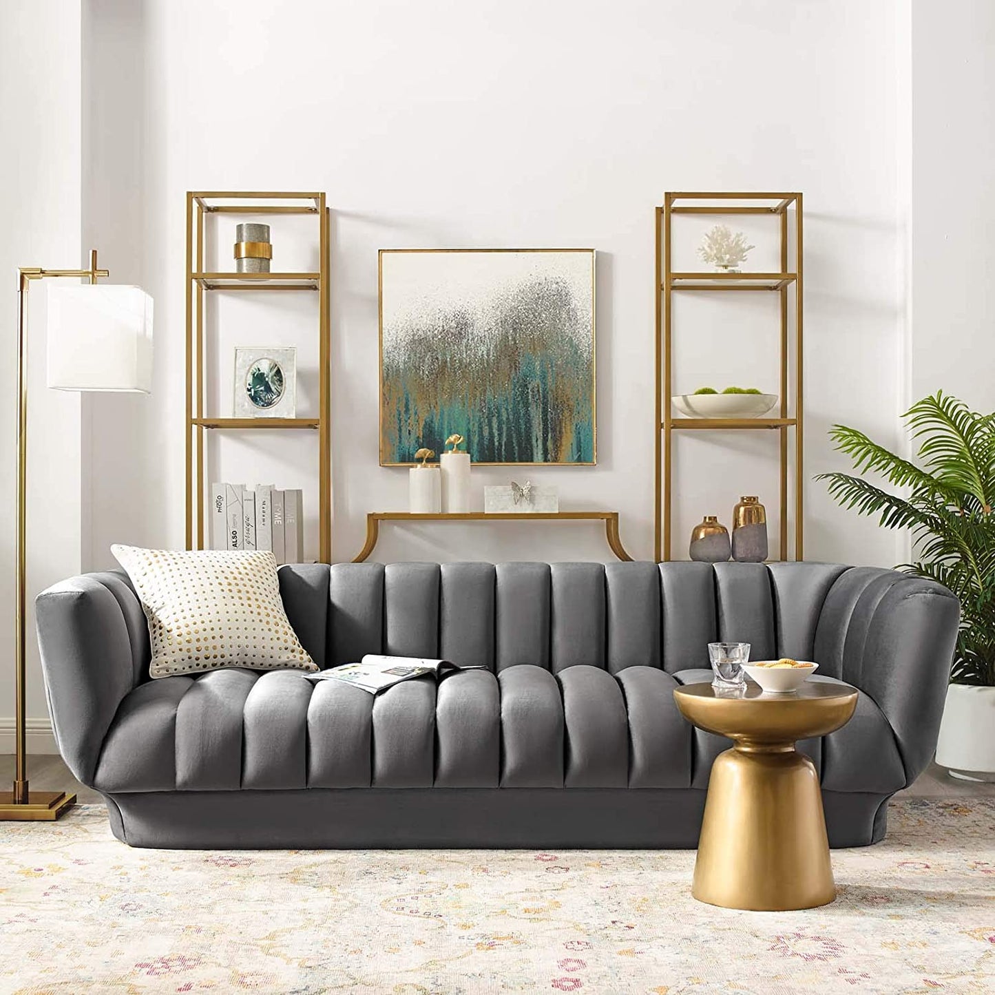 "Ultimate Comfort and Style: Luxurious Gray Vertical Channel Tufted Performance Velvet Sofa Couch for Unforgettable Entertainment"