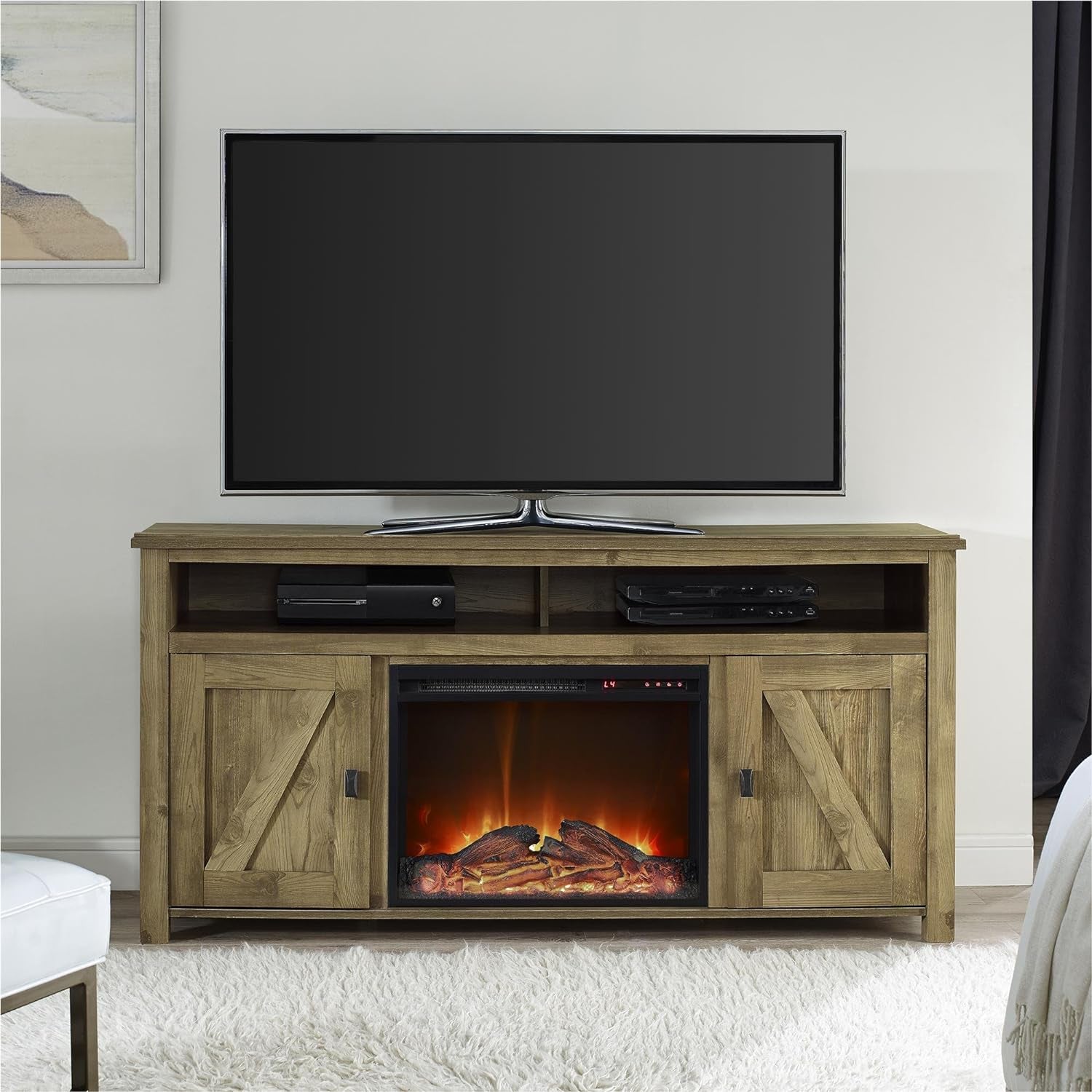 "Cozy Farmington Electric Fireplace TV Console - Perfect for Tvs up to 60" - Natural Beauty at Its Finest"