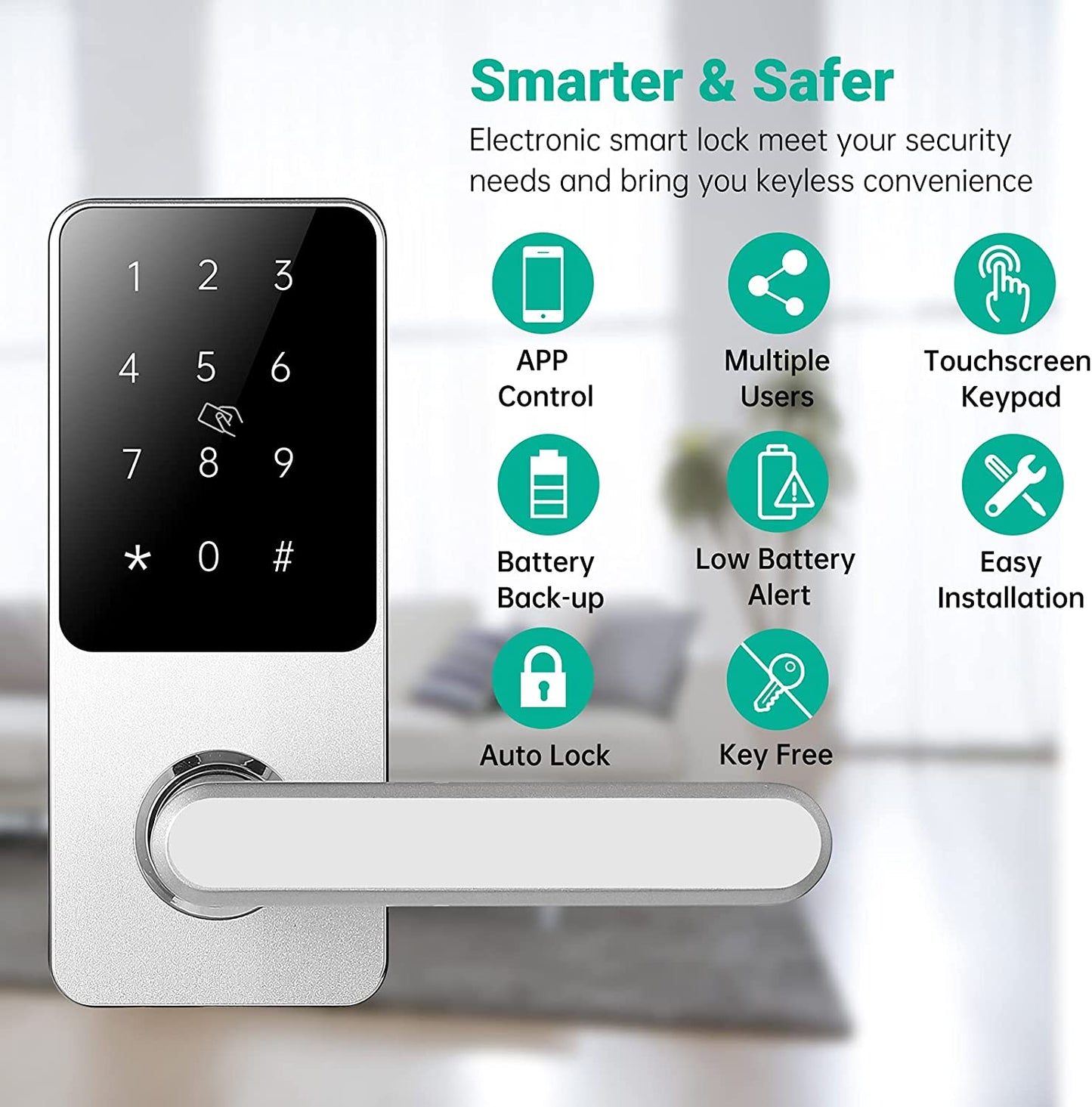 "Upgrade Your Home Security with Our Smart Lever Door Lock - Touchscreen Keypad, Keyless Entry, Auto-Locking - Alexa & Google Assistant Compatible! (Fits Right Handle Doors)"