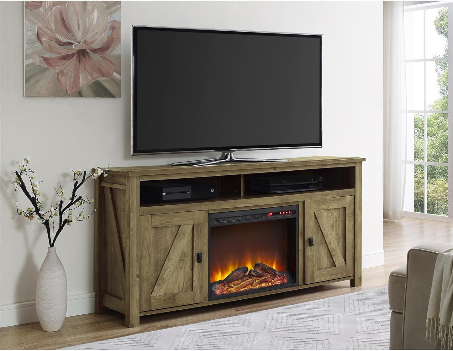 "Cozy Farmington Electric Fireplace TV Console - Perfect for Tvs up to 60" - Natural Beauty at Its Finest"