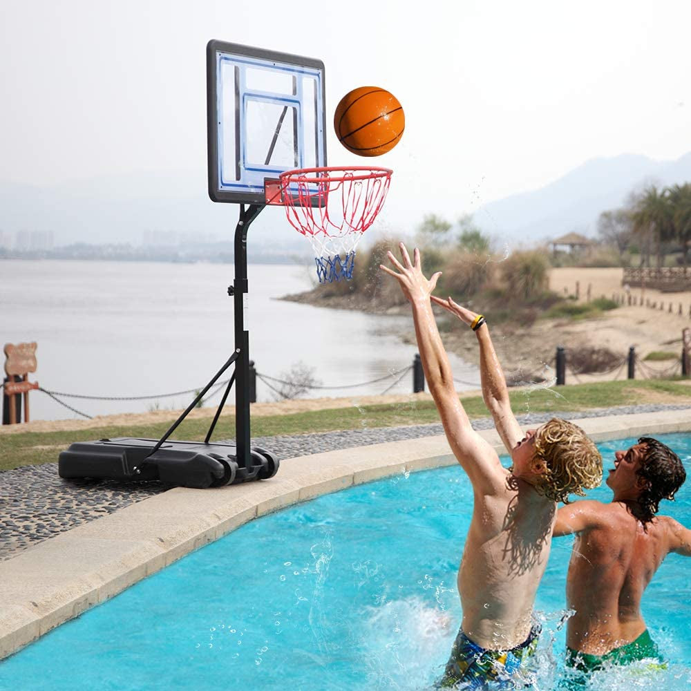 "Ultimate Poolside Basketball Fun: Adjustable Height Swimming Pool Basketball Hoop with Durable PVC Backboard and Dual Basketball Nets - Perfect for Kids and Adults!"