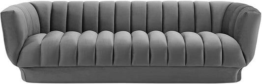 "Ultimate Comfort and Style: Luxurious Gray Vertical Channel Tufted Performance Velvet Sofa Couch for Unforgettable Entertainment"