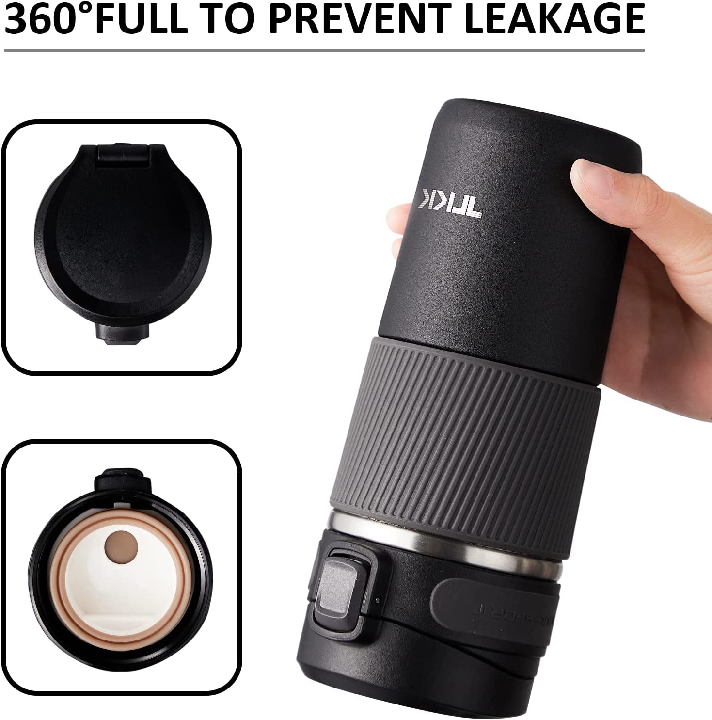 "Stay Hot on the Go: Leak-Proof Insulated Coffee Travel Mug with Thermos Technology - 15 Oz, Sleek Black Design"