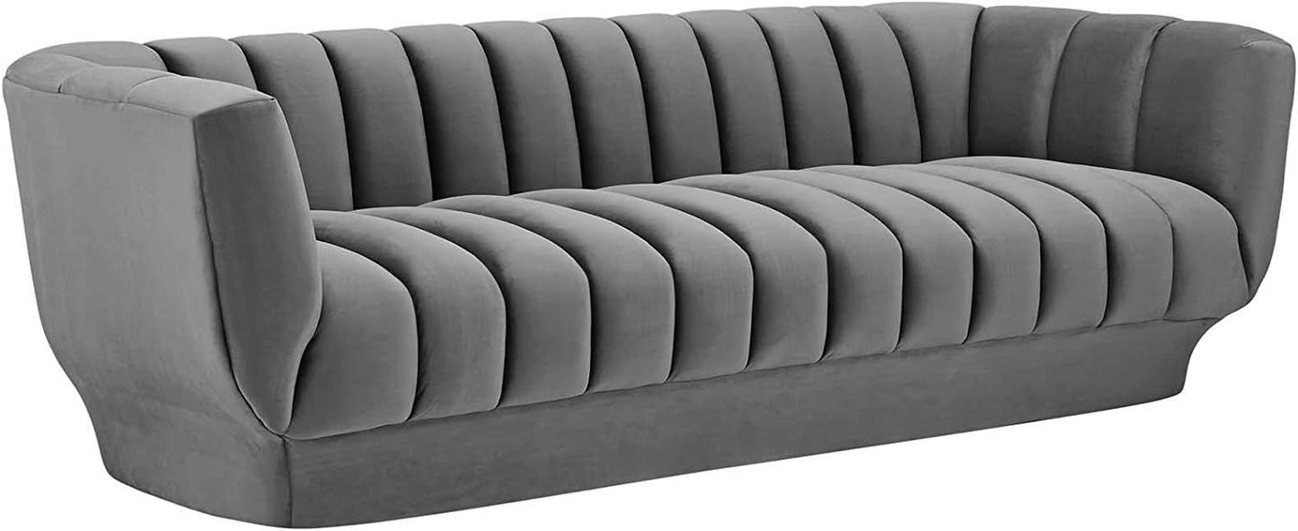 "Ultimate Comfort and Style: Luxurious Gray Vertical Channel Tufted Performance Velvet Sofa Couch for Unforgettable Entertainment"