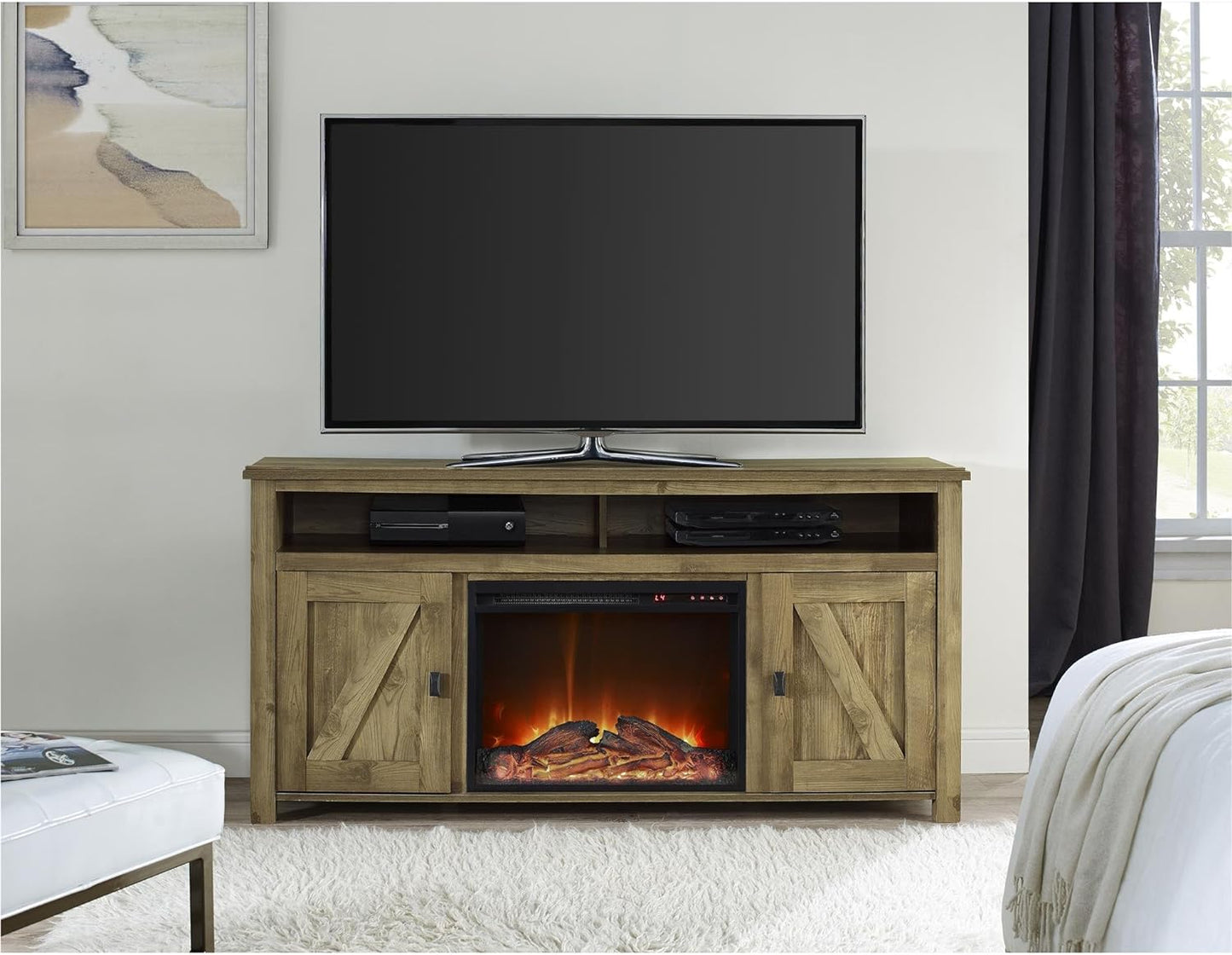 "Cozy Farmington Electric Fireplace TV Console - Perfect for Tvs up to 60" - Natural Beauty at Its Finest"