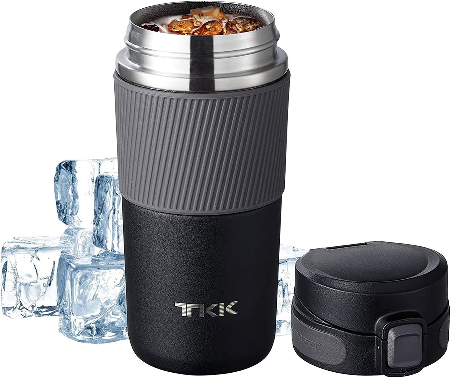 "Stay Hot on the Go: Leak-Proof Insulated Coffee Travel Mug with Thermos Technology - 15 Oz, Sleek Black Design"