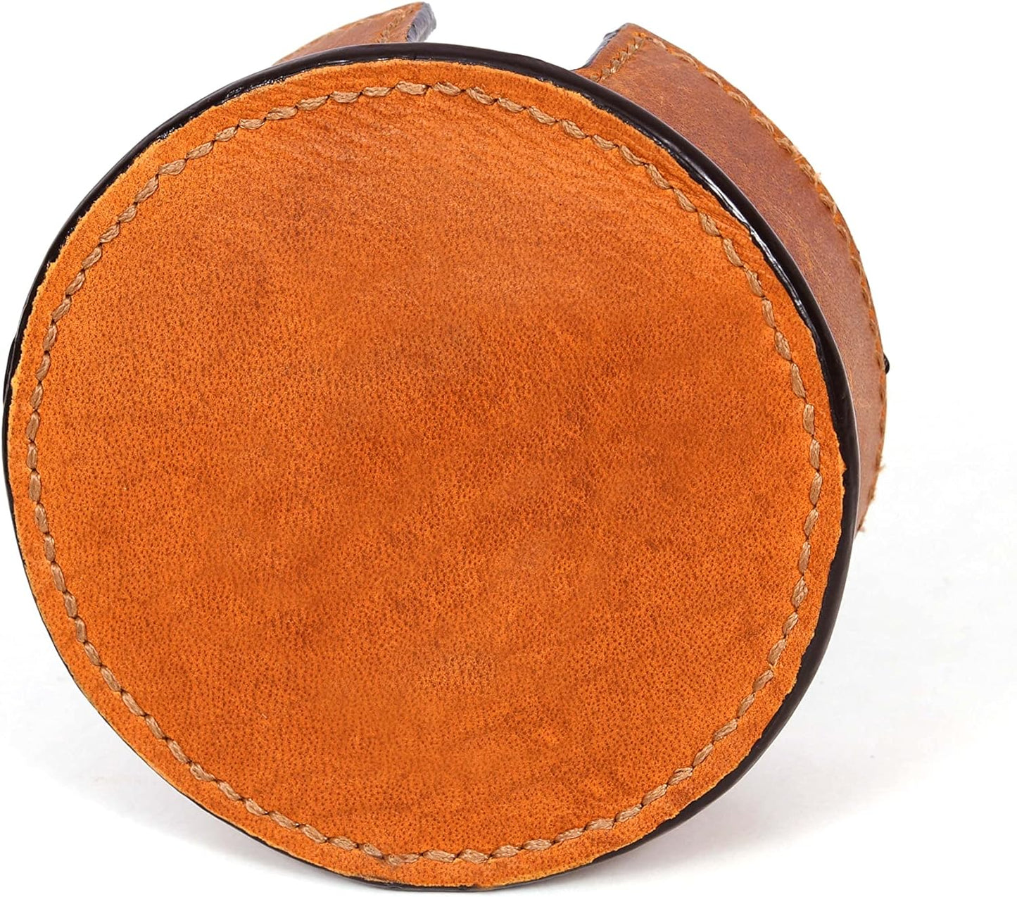 "Premium Walnut Leather Coasters Set of 6 with Stylish Holder - Shield Your Furniture from Unsightly Stains"