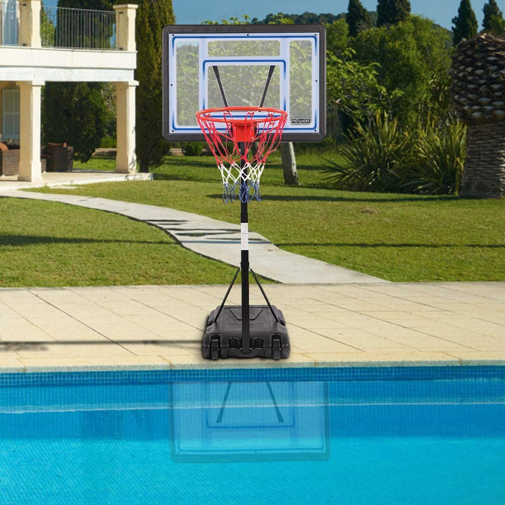 "Ultimate Poolside Basketball Fun: Adjustable Height Swimming Pool Basketball Hoop with Durable PVC Backboard and Dual Basketball Nets - Perfect for Kids and Adults!"