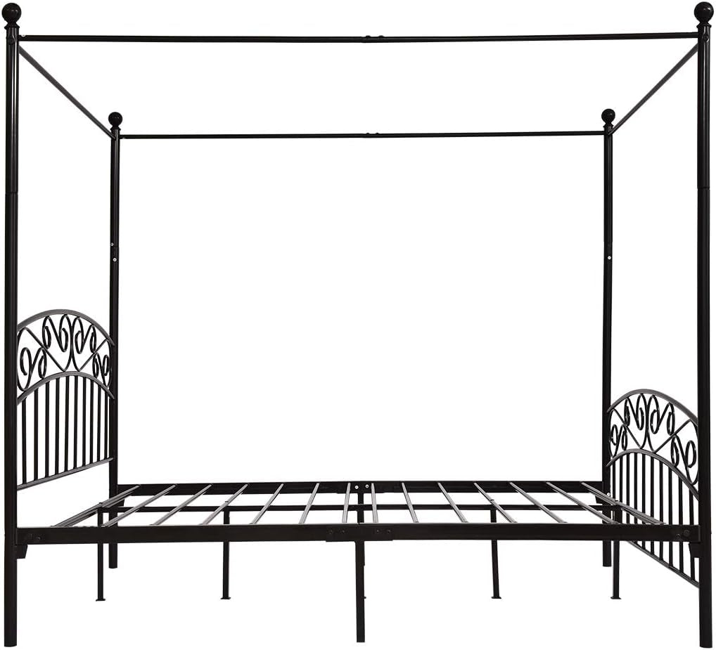 "Ultimate Comfort and Elegance: Queen Size Metal Canopy Bed Frame with Headboard and Footboard - No Box Spring Needed!"