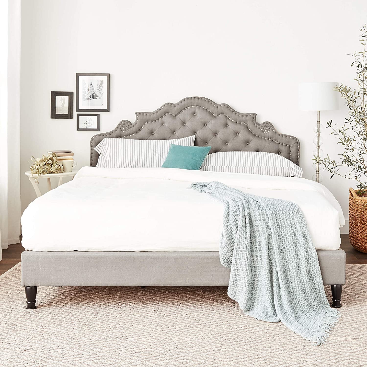 "Experience Luxurious Comfort with the Homelife Premiere Classics 51" Tall Platform Bed - King Size, Light Grey Linen"