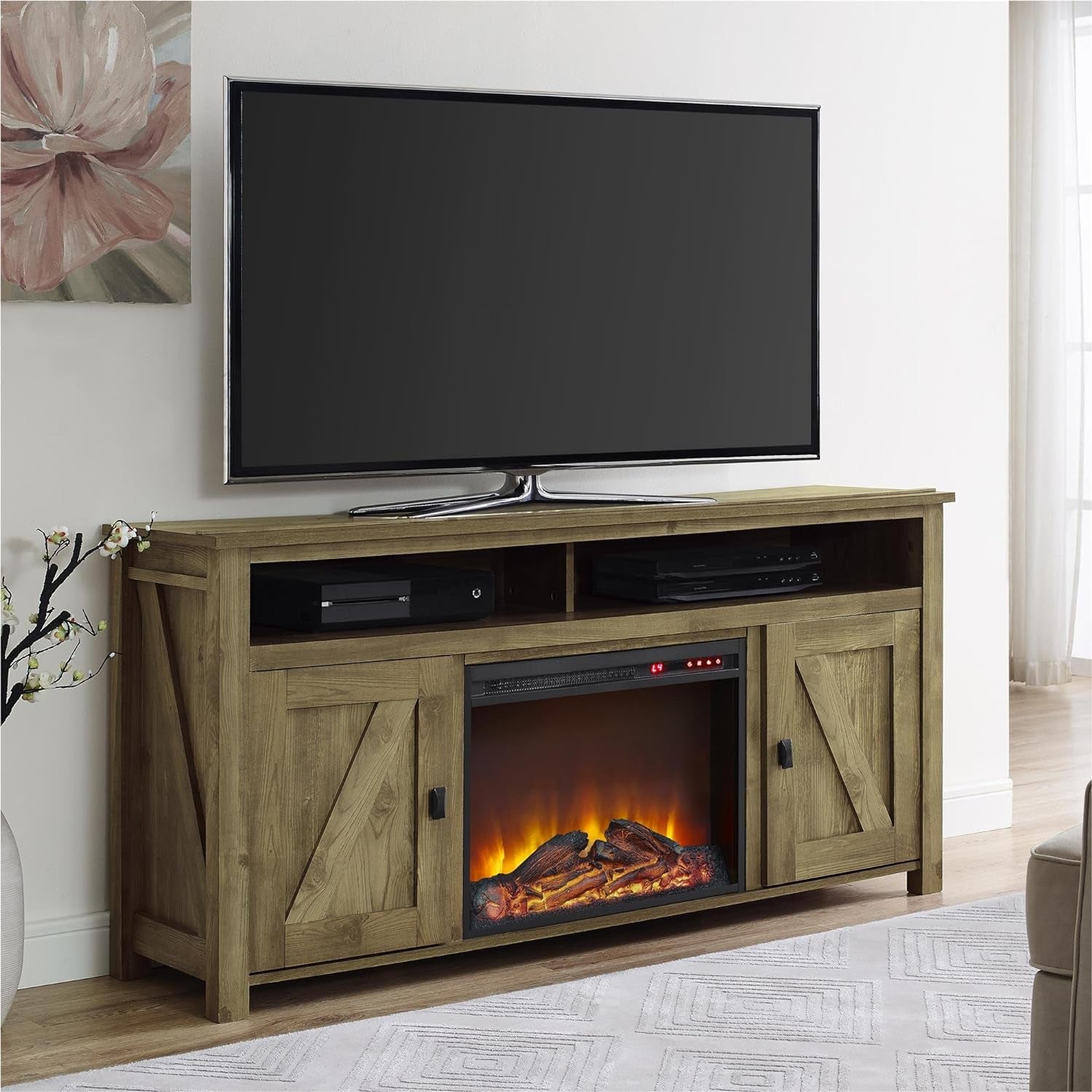 "Cozy Farmington Electric Fireplace TV Console - Perfect for Tvs up to 60" - Natural Beauty at Its Finest"