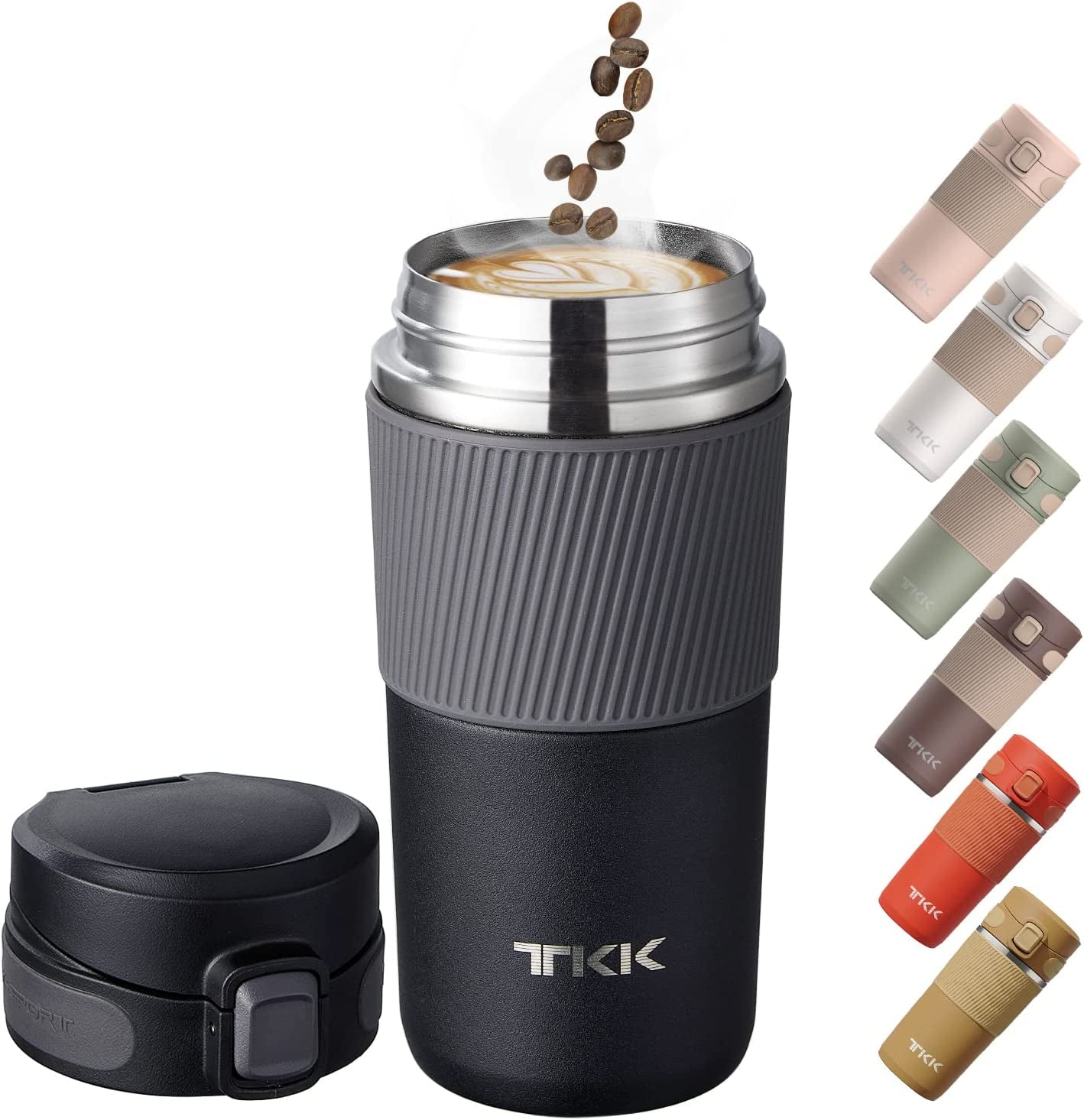 "Stay Hot on the Go: Leak-Proof Insulated Coffee Travel Mug with Thermos Technology - 15 Oz, Sleek Black Design"