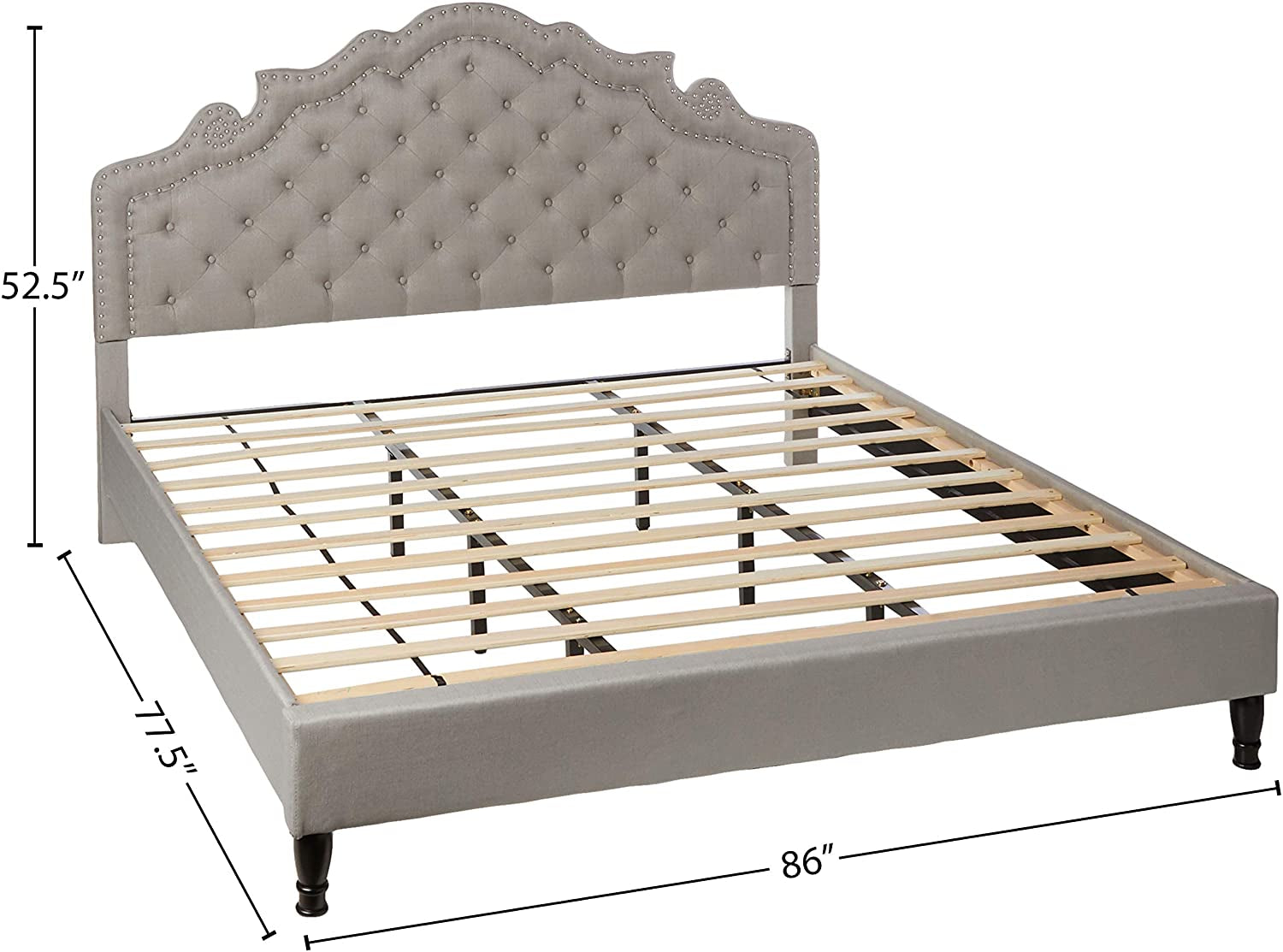 "Experience Luxurious Comfort with the Homelife Premiere Classics 51" Tall Platform Bed - King Size, Light Grey Linen"