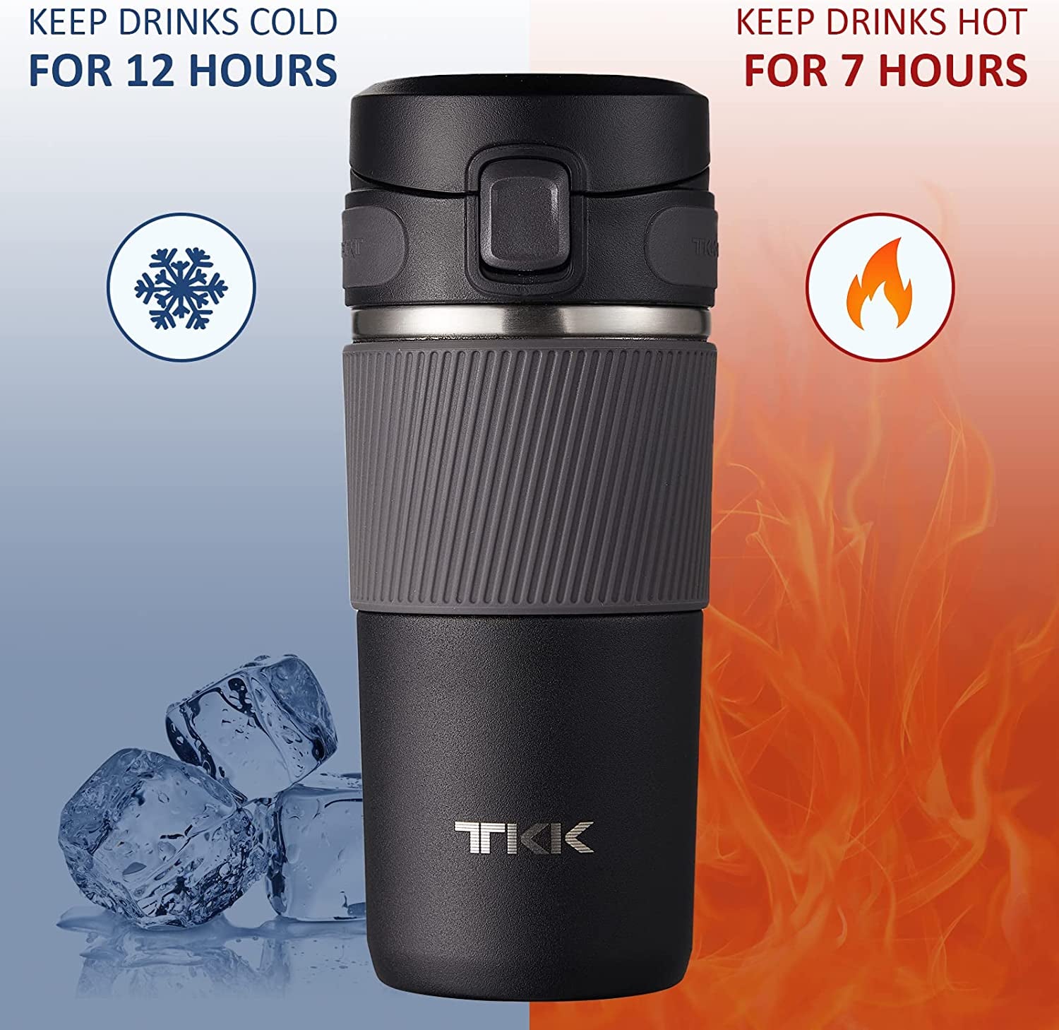 "Stay Hot on the Go: Leak-Proof Insulated Coffee Travel Mug with Thermos Technology - 15 Oz, Sleek Black Design"